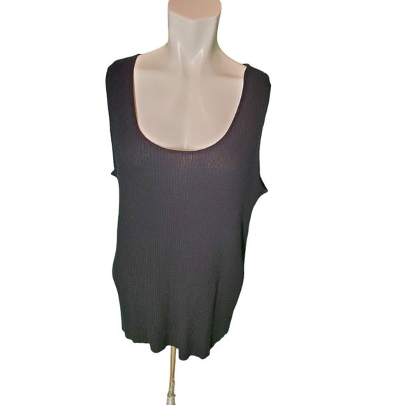 Eileen Fisher Vintage Black Italian Wool Rib Knit Sweater Tank Scoop Neck Sz XL - Picture 1 of 6
